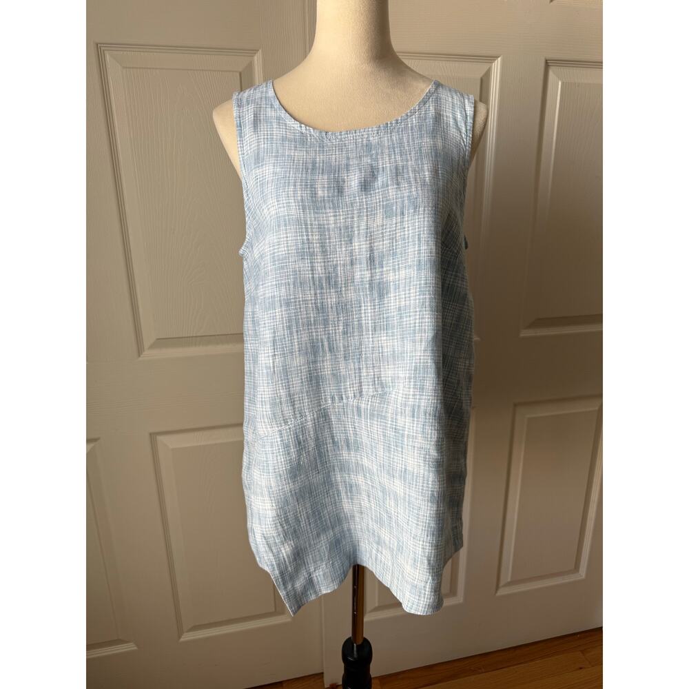 J. Jill Pure Jill Blue Linen Asymmetrical Tunic Top Coastal Grandma Sz S Petite